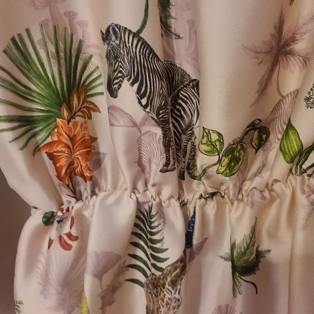 Berna Safari Printed Floral Animals Silk Romper Jumpsuit L - Picture 4 of 11